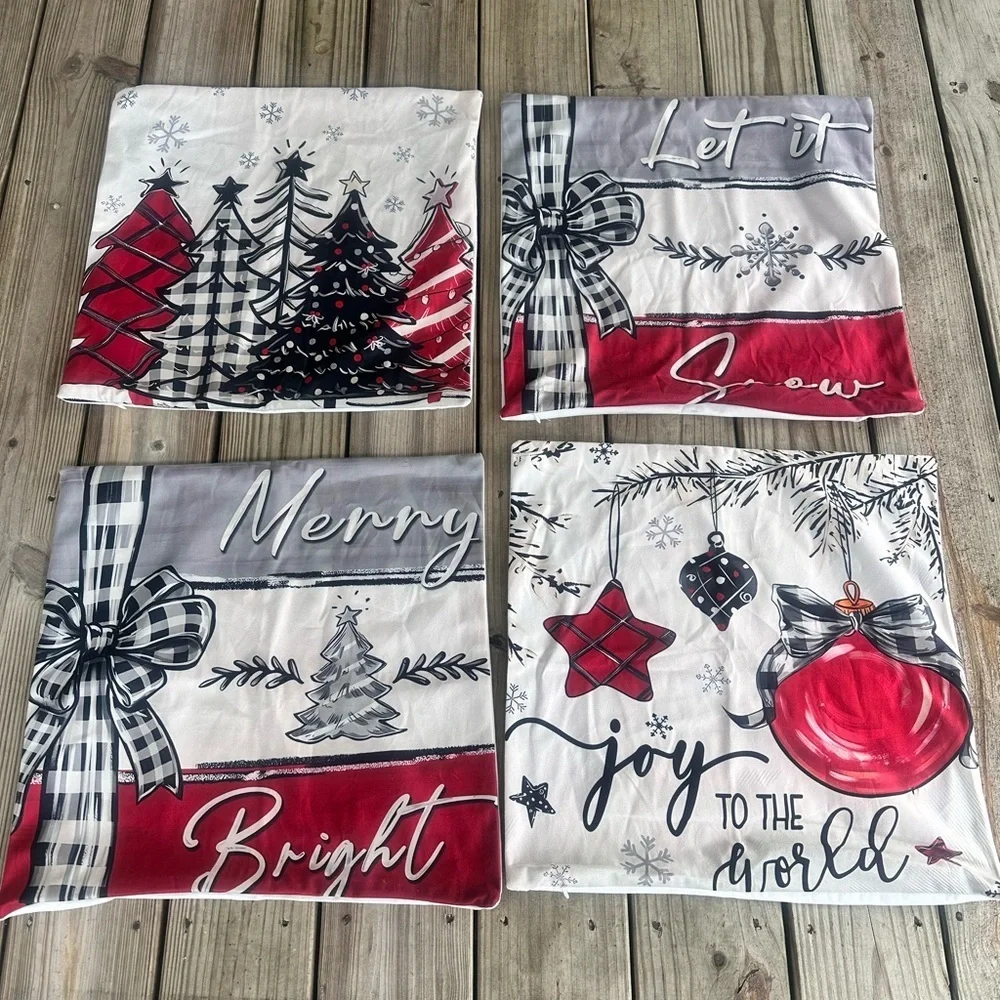 Holiday Time Red and Gray Christmas Pillow Covers
